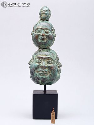 Brass Triple-Stacked Laughing Buddha Statue with Twelve Faces - 11