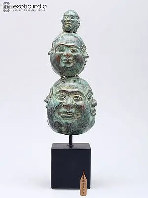 Brass Triple-Stacked Laughing Buddha Statue with Twelve Faces - 11
