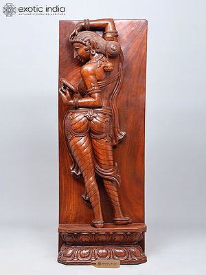 Elegant 48" Sundari Statue with Mirror - Wood Carved Classical Decor