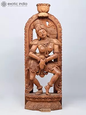 48" Large Size Dancing Apsara Wood Carved Statue