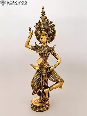 22" Dancing Apsara with Drum - Handcrafted Buddhist Brass Statue