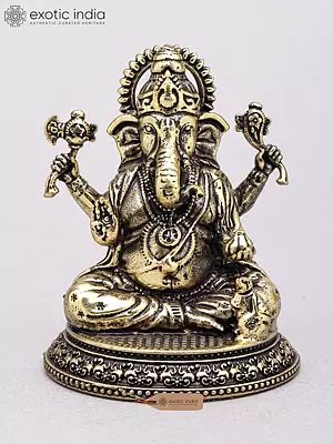 Small Brass Statue: Lord Ganesha in Blessing Pose