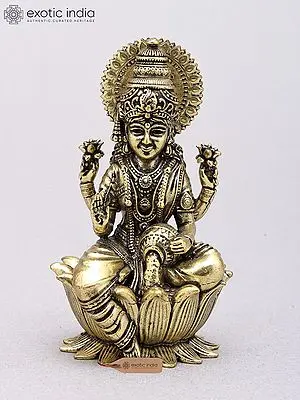 3" Small Superfine Blessing Goddess Lakshmi Seated on Lotus | Brass Statue