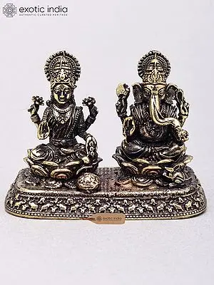 2'' Small Superfine Lakshmi-Ganesha Sitting on Lotus Brass Statue