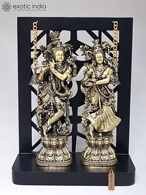 Divine Radha Krishna Brass Sculpture - 12" Height