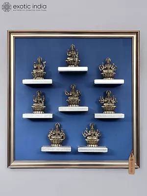 18" Superfine Ashtalakshmi Set in Brass with Designer Wood Frame | Wall Hanging