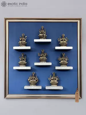 Brass Ashtalakshmi Wall Hanging - 18" Set with Designer Wood Frame