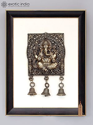 Superfine Brass Blessing Ganesha Wall Art with Bells, 12" Framed