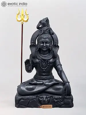Lord Shiva Black Marble Sculpture - 36" Blessing Pose