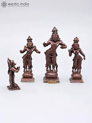 5" Ram Darbar Set of 4 Copper Statues