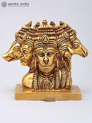 5" Panchamukhi Hanuman Bust - Brass Statue