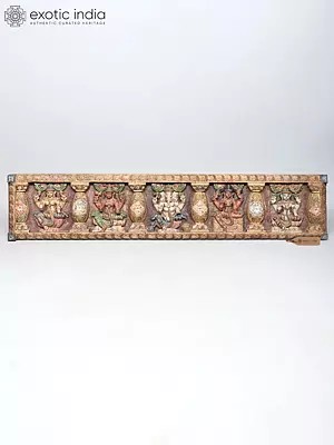 Large Wood Carving: Lord Ganesha and Gods Wall Panel