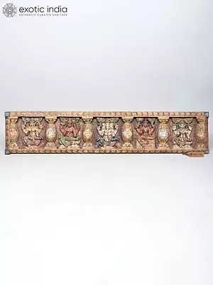 Large Wood Carving: Lord Ganesha and Gods Wall Panel