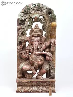 Dancing Ganesha Wood Carving Sculpture - 24" Height