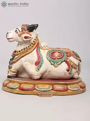 13" Sitting Nandi Statue - Vahana of Lord Shiva | Wood Carved Figurine