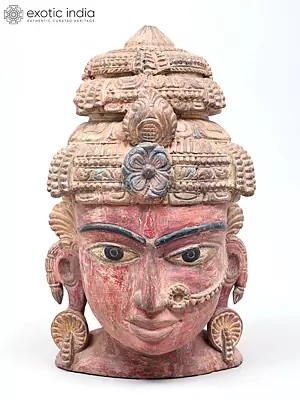 15" Hand Carved Wood Goddess Parvati (Uma) Head