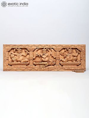 36" Large Baby Krishna Wall Panel | Wood Carving