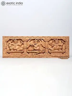 36" Large Baby Krishna Wall Panel | Wood Carving