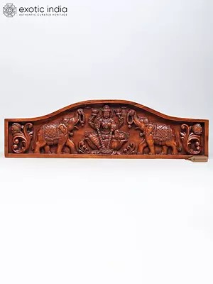 Goddess Gajalakshmi Wood Carving Wall Panel - 36 Inch Large