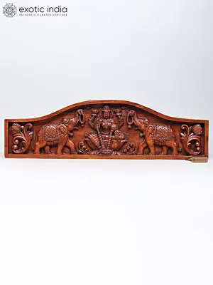 Goddess Gajalakshmi Wood Carving Wall Panel - 36 Inch Large