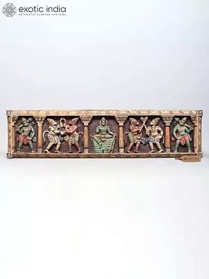 Large Lord Hanuman Wood Carving Wall Art - 48 Inch