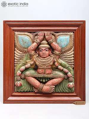 Lord Indra 24" Square Wood Carving Wall Panel