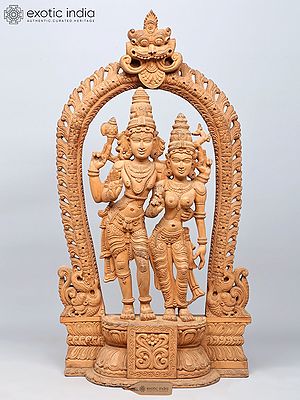 46" Large Uma-Maheshvara (Shiva-Parvati) in Graceful Standing Pose under Ornate Kirtimukha Arch