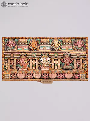 72" Large Lord Ganesha Wood Carved Wall Panel - Multiple Forms