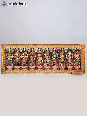 75" Large Colorful Dashavatara of Lord Vishnu | Wood Carved Wall Hanging Panel