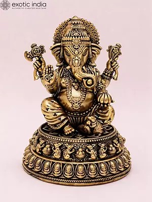 Blessing Lord Ganesha Brass Statue - 5 Inch