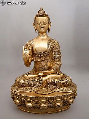 33" Large Buddha Seated in Blessing Gesture (Abhaya Mudra) | Brass Statue