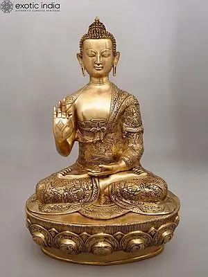 33" Large Buddha Seated in Blessing Gesture (Abhaya Mudra) | Brass Statue