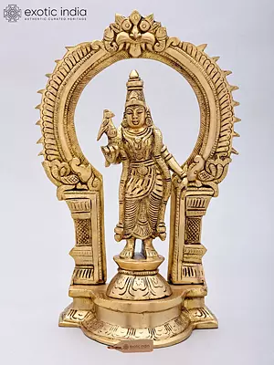 11'' Standing Goddess Meenakshi with Kirtimukha Prabhavali | Brass Statue