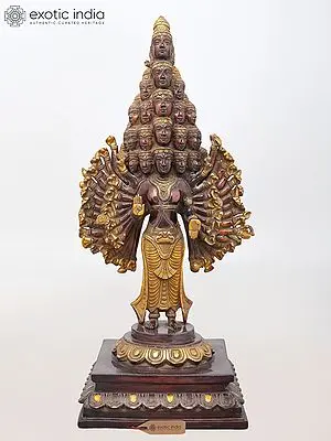 24" Sadashiva - Multi-Headed, Multi-Armed Cosmic Form of Lord Shiva | Brass Statue