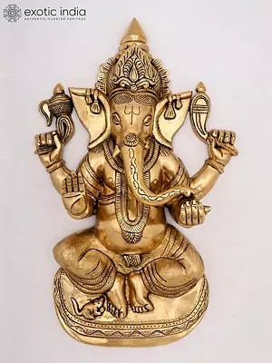 Brass Four Armed Blessing Ganesha Wall Decor - 24 Inch