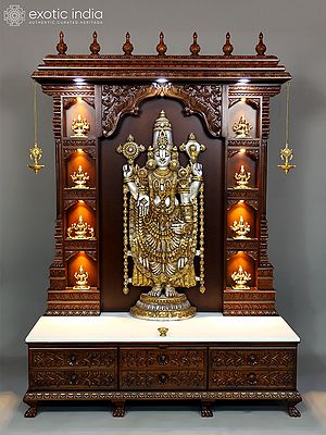 80" Ashtalakshmi Design Grand Temple with Tirupati Balaji (Venkateshvara) Idol in Brass