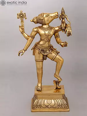 Sacred Vaishnav Spiritual Idol: Lord Varaha and Devi Lakshmi Brass Sculpture