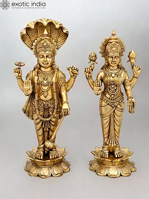 23" Standing Lakshmi-Narayan Brass Statue Pair | Vishnu & Lakshmi Sculpture