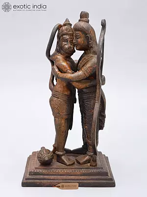 Lord Rama and Hanuman Ji Embrace - 11" Devotional Brass Sculpture