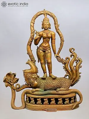 Bronze Statue: 48'' Large Goddess Ganga with Makara Vahana