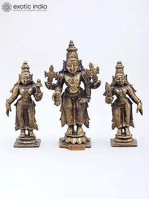 3" Standing Lord Vishnu with Sridevi and Bhudevi - Set of 3 Statues