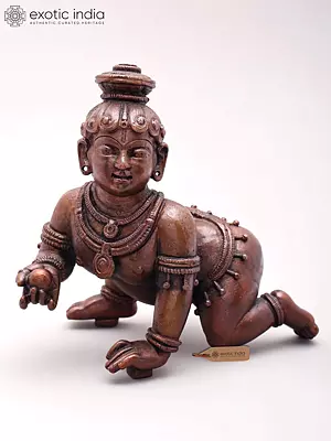 4" Crawling Laddu Gopal Copper Statue