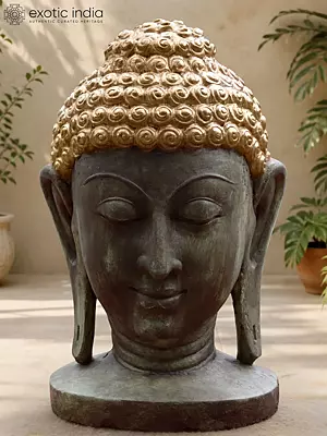 15" Lord Buddha Head Sandstone Sculpture