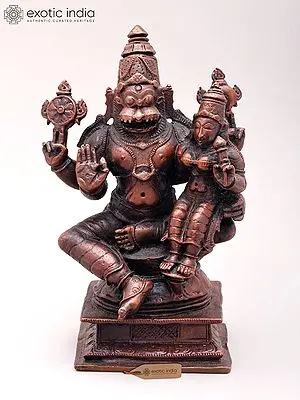 Small Copper Statue: Lord Narsimha with Devi Lakshmi
