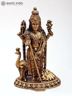 Small Copper Statue of Lord Karttikeya (Murugan) - 3 Inch