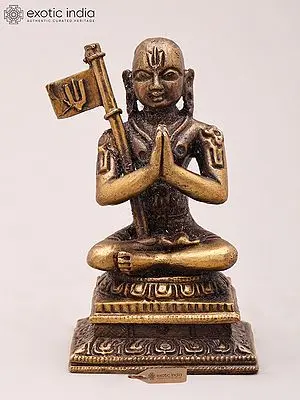 Ramanujacharya Copper Idol: 2'' Hindu Philosopher Statue