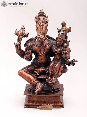 4" Copper Statue of Lord Hayagriva and Devi Lakshmi