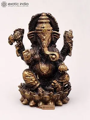 Lord Ganesha Statue Eating Modak - Brass Miniature