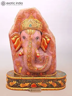 Large Rose Quartz Ganesha Face Sculpture | Detailed Gemstone Spiritual Artwork