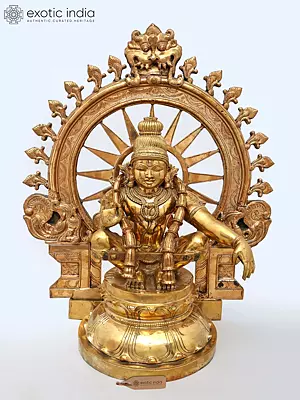 25'' Lord Ayyappan Seated on Kirtimukha Throne | Bronze Statue